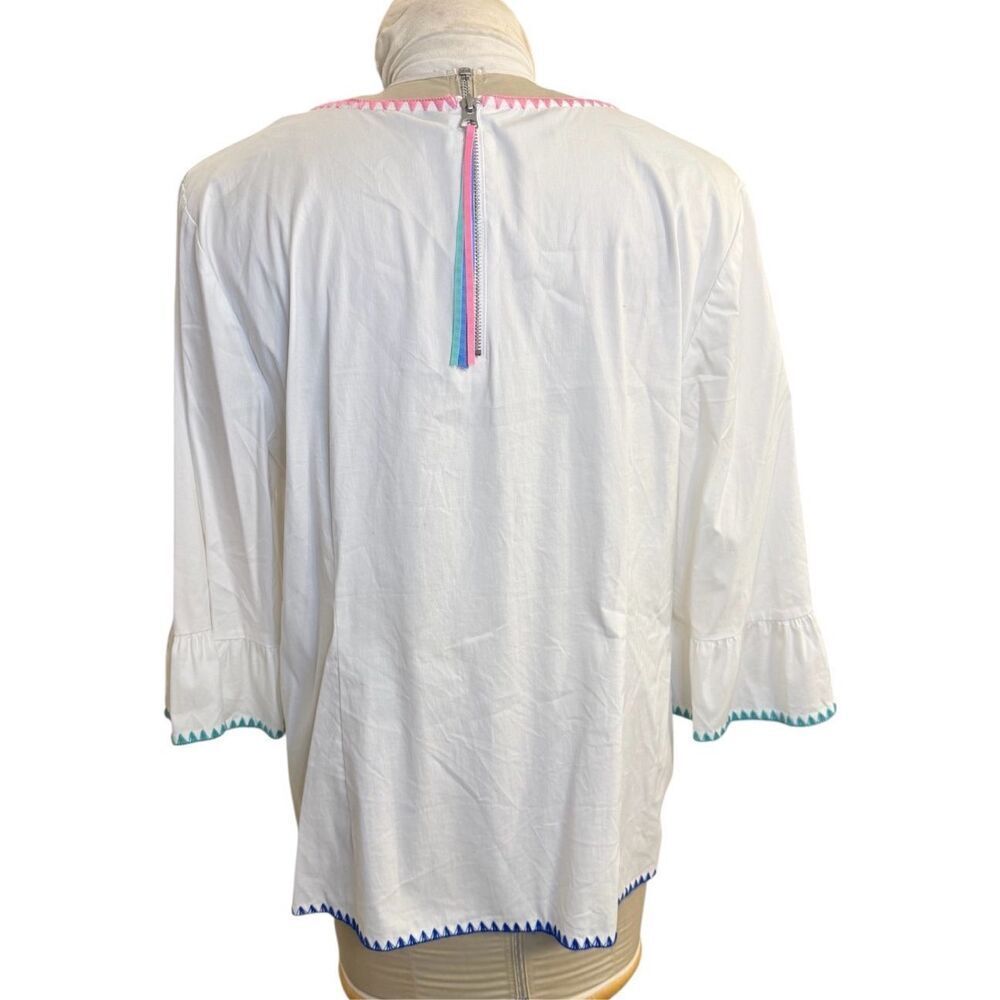 Talbots Womens White Colorful Embroidered Trim Flounce Sleeveless Top XL Spring - Picture 4 of 13